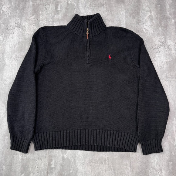 Polo Ralph Lauren Other - Polo Ralph Lauren Sweater Mens XL Black Cotton 1/4 Zip Mock Neck Knit Pullover